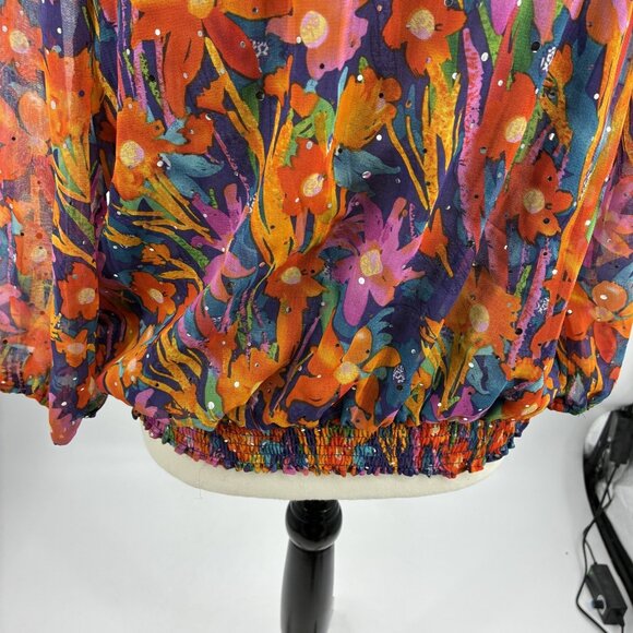 Cathy Daniels Womens Multicolor Floral Sequin Blouse Top Size M Pullover Sheer - Picture 3 of 8